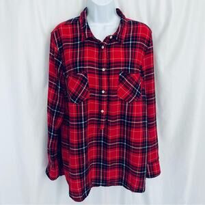 Merona Lightweight Half Button Plaid Top Size XXL